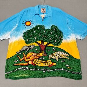 Mambo Loud Shirt Mens XXL Blue Australian Beer Tree Vintage Camp Loop Collar